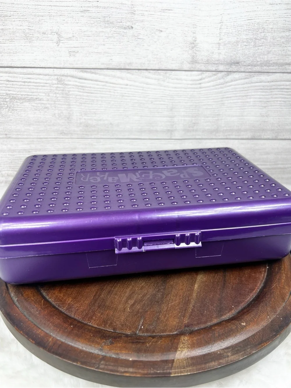 Vintage Large Spacemaker Pencil Pen Box Purple Plastic Storage Case 90s USA